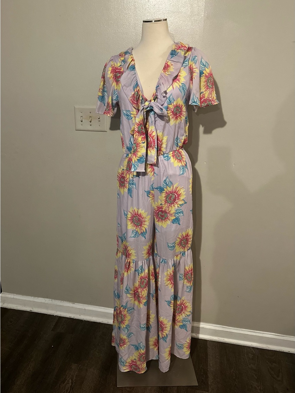 Tie-Front Floral Jumpsuit in Light Lavender
